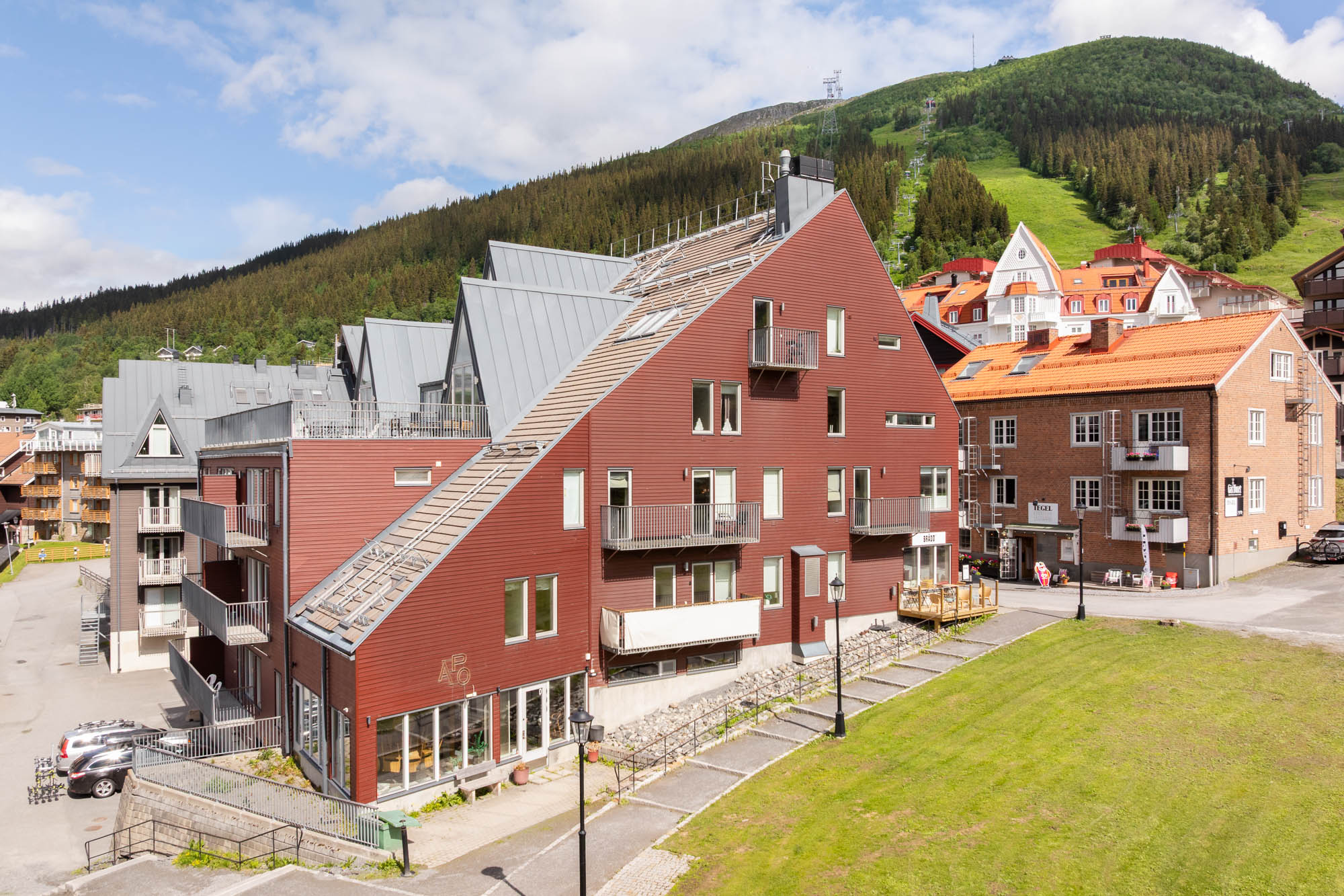 Exteriör, Åreparken 18, central etagelägenhet nära Åre torg i Åre Sweden